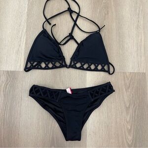 Victorias Secret Black Women's Cut Out Bikini Swimwear Set Size XS